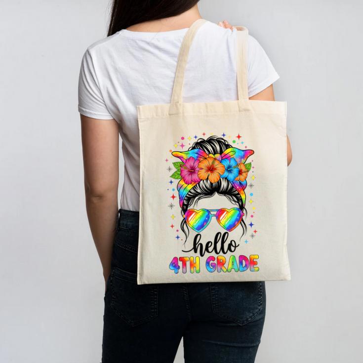 Hello 4th Grade Messy Bun Girls Back To School First Day Canvas Tote Bag