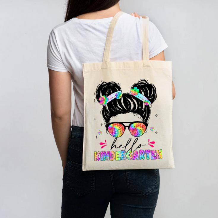 Hello Kindergarten Shirt Messy Bun Tie Dye Back To School Canvas Tote Bag