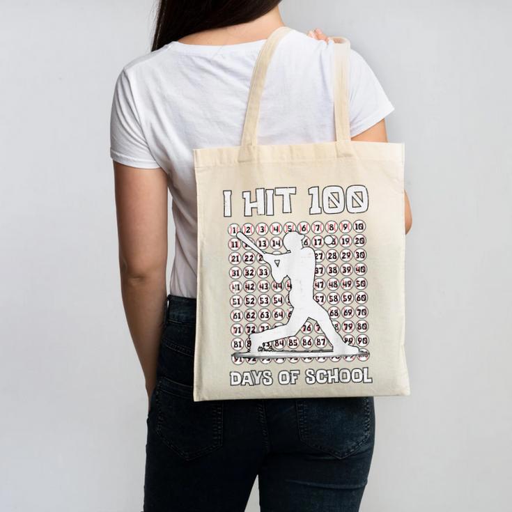 I Hit 100 Days Of School Baseball Player 100th Day Boys Kids Canvas Tote Bag