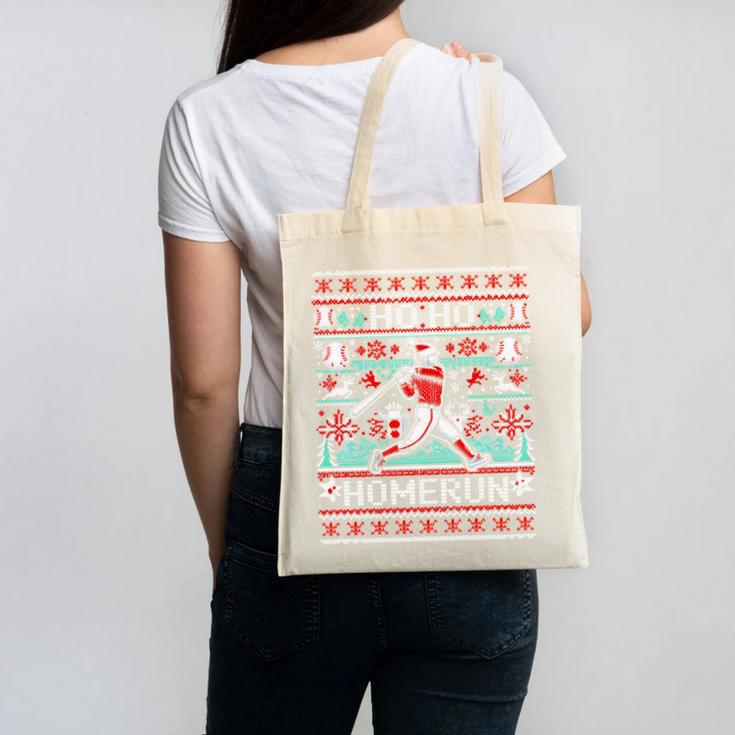 Ho Ho Homerun Baseball Ugly Christmas Sweater Party Hitter Canvas Tote Bag