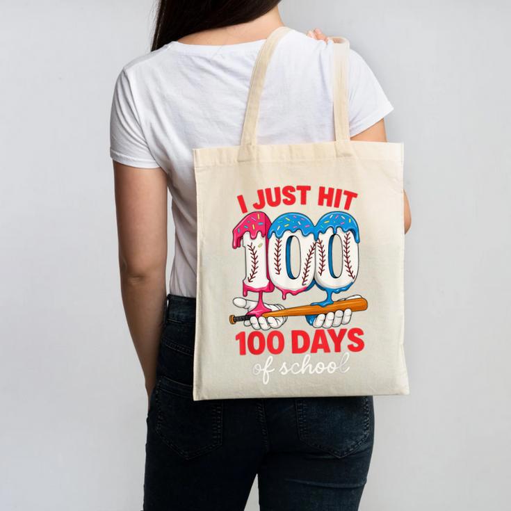 HUGvyn I Just Hit 100 Days Of School Baseball Ice Cream Boys Canvas Tote Bag
