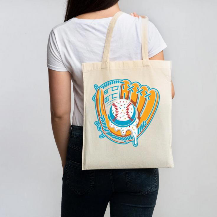 Ice Cream Baseball Mitt Drippy Scoop Baseball Sports Canvas Tote Bag