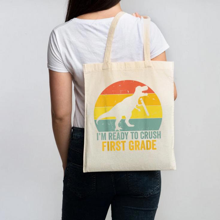 I'm Ready To Crush First Grade Dinosaur Back To School Kids Canvas Tote Bag