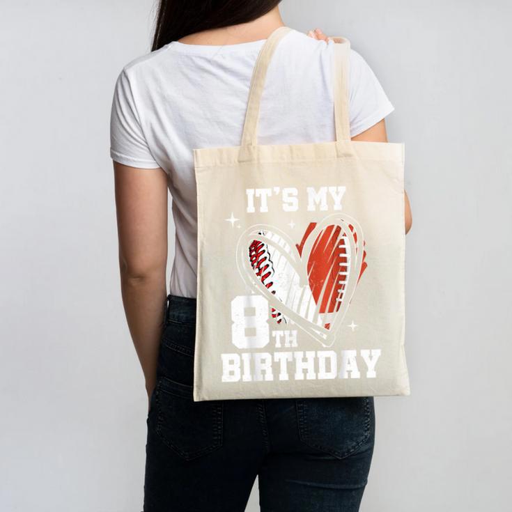 It's My 8th Birthday Baseball Football Heart 8 Year Old Canvas Tote Bag It's My 8th Birthday Baseball Football Heart 8 Year Old Canvas Tote Bag