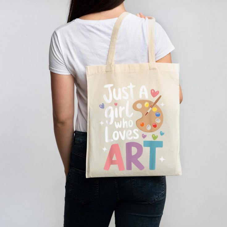 Just a Girl Who Loves Art Cute Back To School Kids Girls Canvas Tote Bag