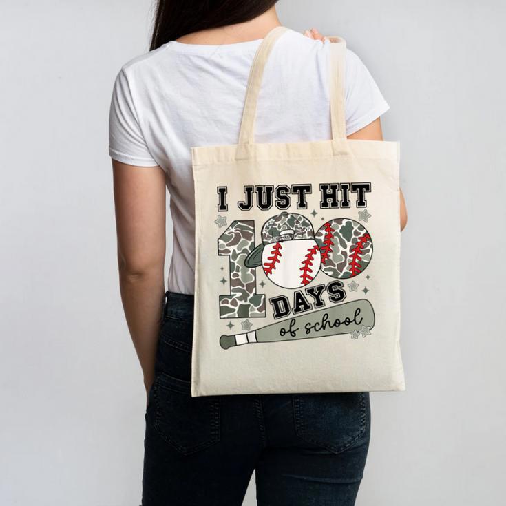 I Just Hit 100 Days Of School Camo Baseball 100 Days Smarter Canvas Tote Bag