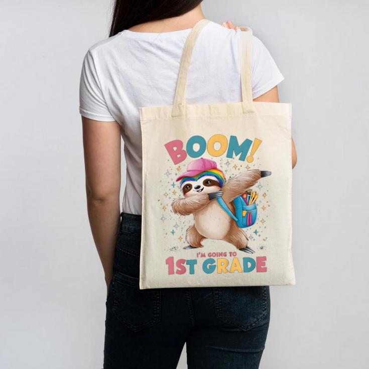 Kids Boom I'm Going To 1st Grade Dabbing Sloth For Back To School Canvas Tote Bag