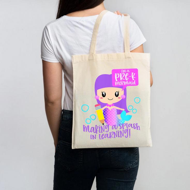 Kids Pre K Mermaid Back To School Toddler Girl First Day Of Prek Canvas Tote Bag
