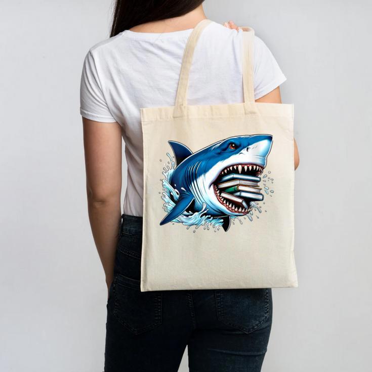 Kids Shark With School Books Back To School Shark Lovers Canvas Tote Bag Kids Shark With School Books Back To School Shark Lovers Canvas Tote Bag