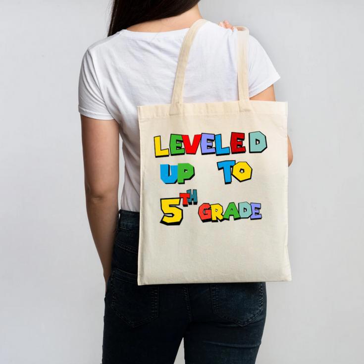 Leveled Up To 5th Grade Back To School Kids Boys Premium Tri-Blend Canvas Tote Bag