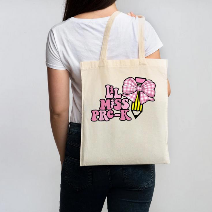 LiL Miss Pre-K Back To School Girls Coquette Bow First Day Canvas Tote Bag