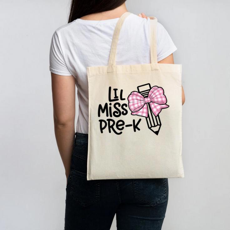 LiL Miss Pre-K Girls Coquette Bow Gingham Bow Back To School Canvas Tote Bag