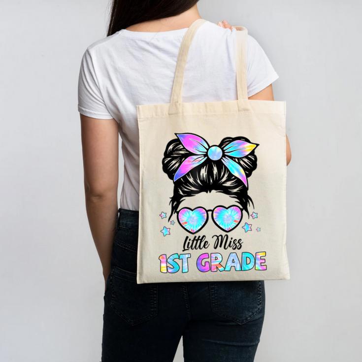 Little Miss 1st Grade Messy Bun Back To School Girls Kids Canvas Tote Bag