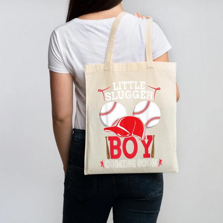 Little Slugger Boy Coming Soon Baby Announcement Baseball Canvas Tote Bag