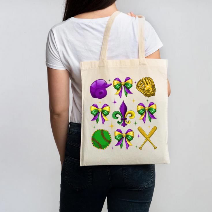 Mardi Gras Baseball Coquette Bow Fat Tuesday Parade Girls Canvas Tote Bag