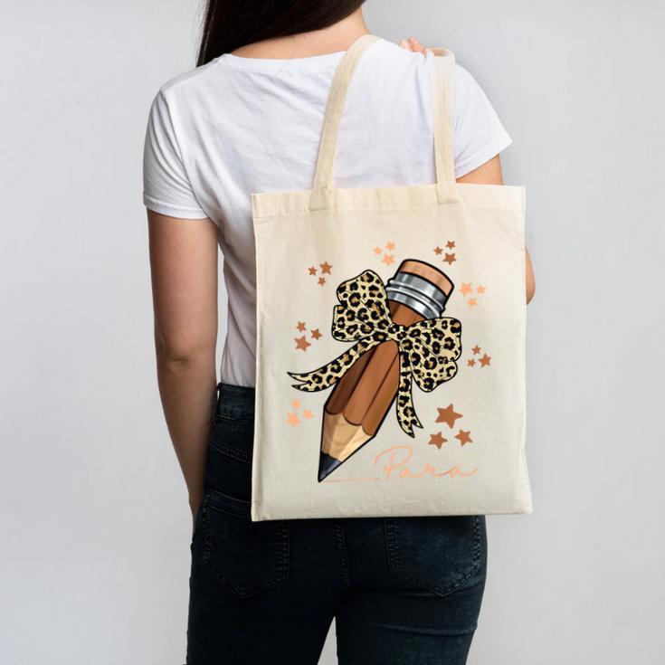Melanin Pencil Leopard Bow Para Back To School Canvas Tote Bag
