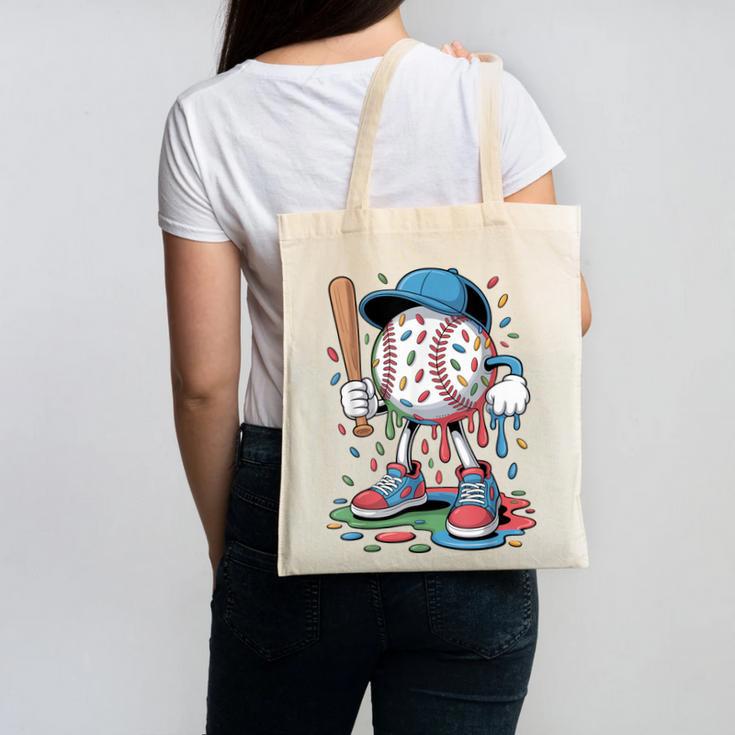Melting Slime Sprinkle Baseball Mascot With Bat Canvas Tote Bag