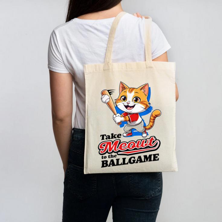 Take Meowt To The Ball Game Tee Slugger Cat Baseball Canvas Tote Bag