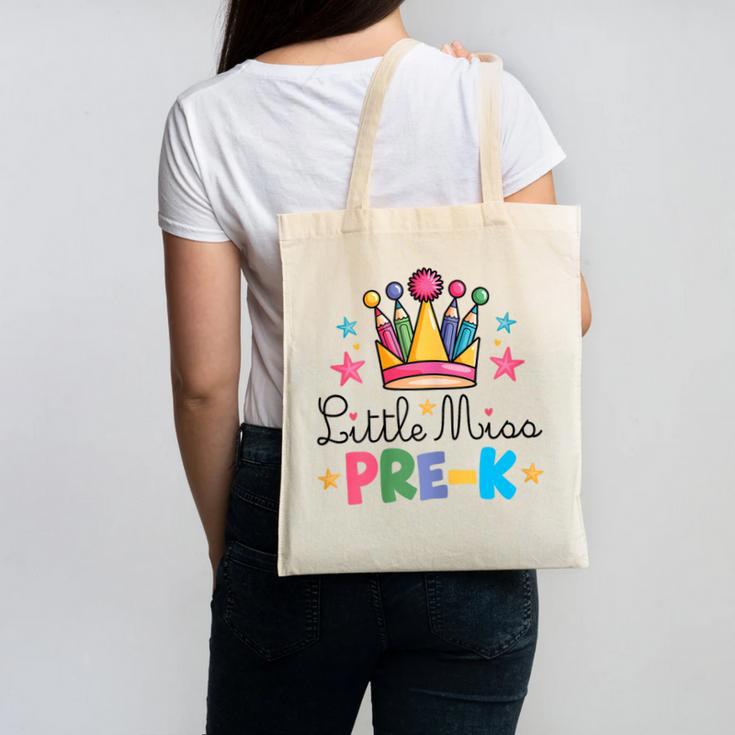 Miss Pre-K Pencils Crown Cute Back To School First Day Girls Canvas Tote Bag