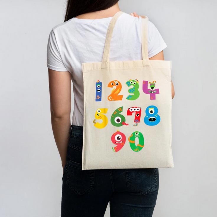 Monster Numbers Learning Cute Numbers 0-9 Back To School Canvas Tote Bag