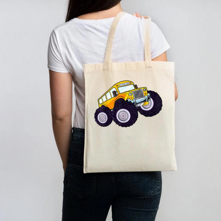 Monster Truck School Bus Yellow Back To School Kids Toddler Canvas Tote Bag