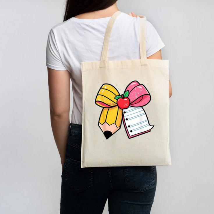 Pencil Coquette Bow Happy First Day Of School Back To School Canvas Tote Bag
