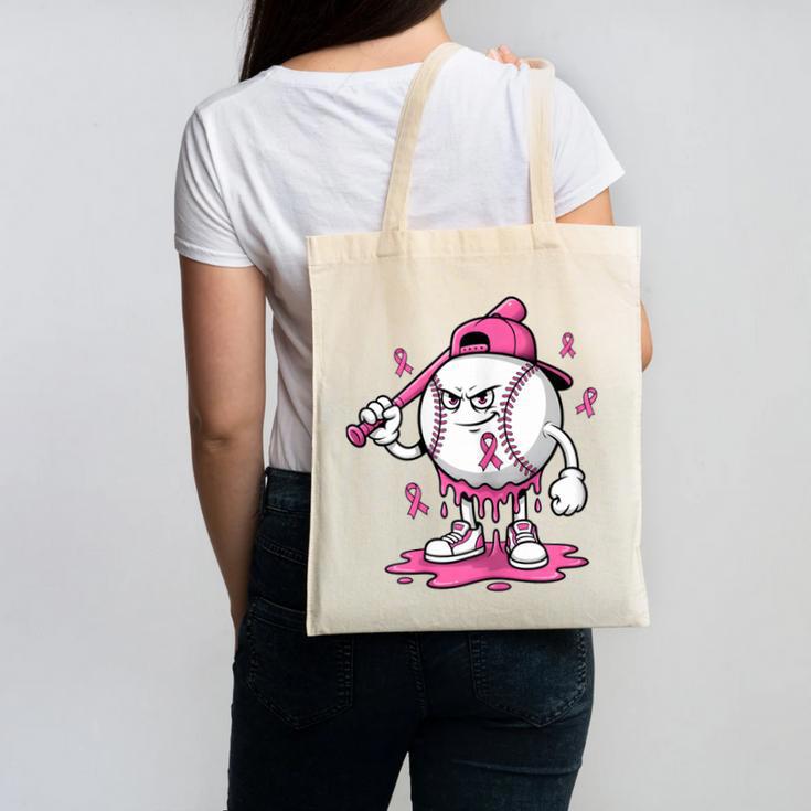 Pink Ribbon Baseball Breast Cancer Awareness Canvas Tote Bag