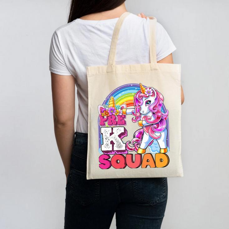 Pre-K Squad Flossing Unicorn Back To School Girls Premium Tri-Blend Canvas Tote Bag