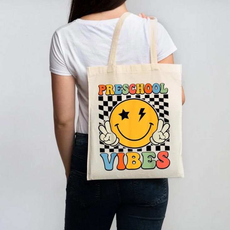 Preschool Vibes Retro Groovy Back To School Pre-K Canvas Tote Bag