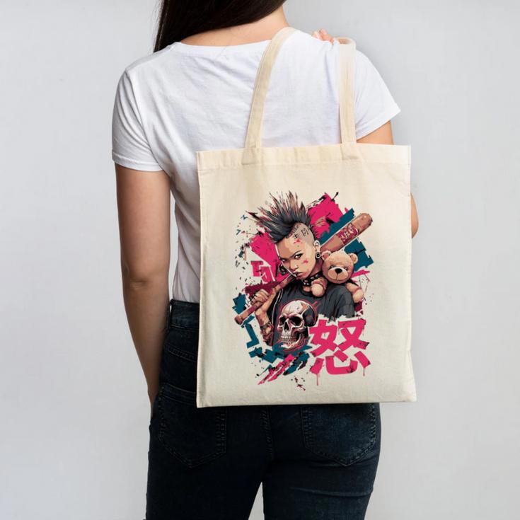Punk Girl With Anger Kanji And Baseball Bat Canvas Tote Bag