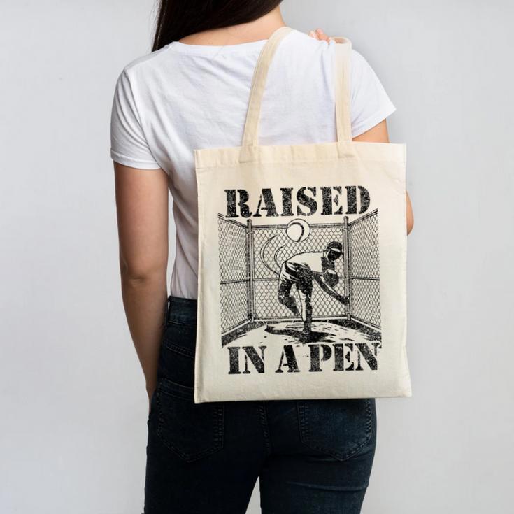 Raised In a Pen Baseball Pitcher Saying Bullpen Canvas Tote Bag Raised In a Pen Baseball Pitcher Saying Bullpen Canvas Tote Bag
