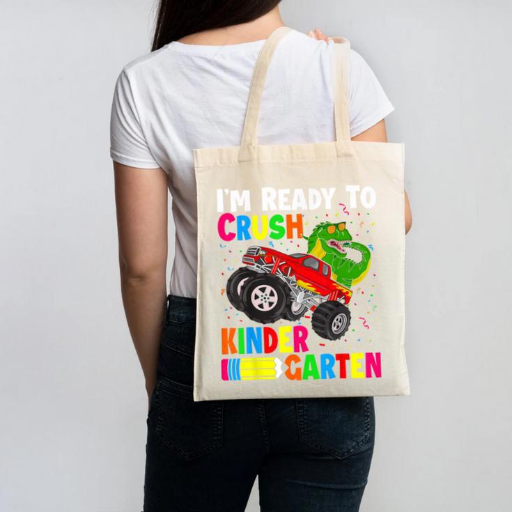 Ready To Crush Kindergarten T-Rex Back To School Boys Canvas Tote Bag Ready To Crush Kindergarten T-Rex Back To School Boys Canvas Tote Bag