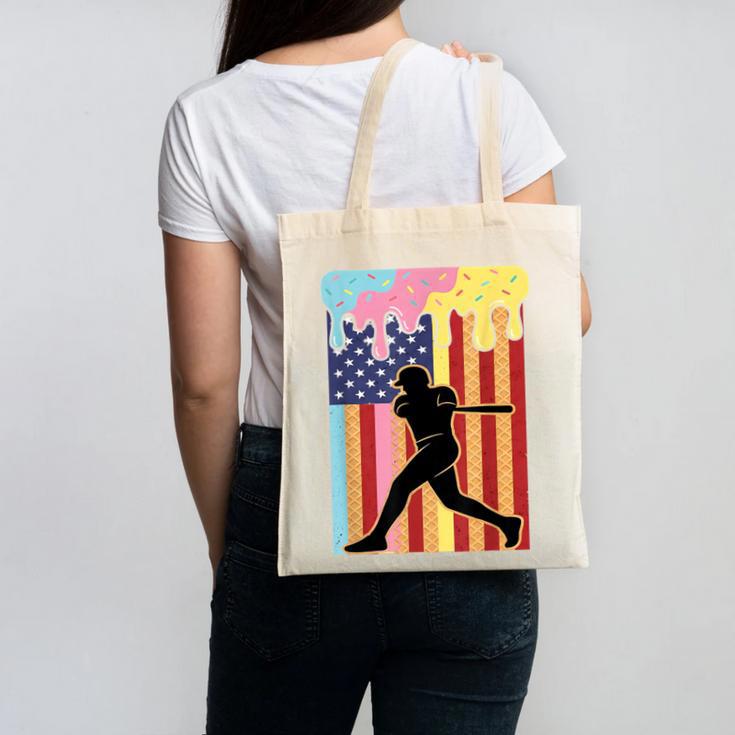 Retro Baseball Drip Boys Ice Cream Patriotic American Flag Canvas Tote Bag Retro Baseball Drip Boys Ice Cream Patriotic American Flag Canvas Tote Bag