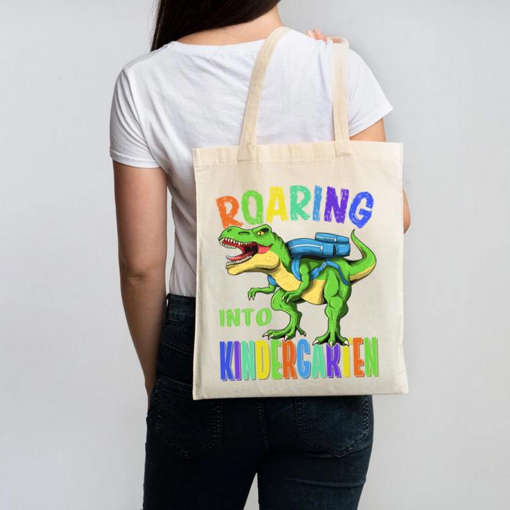 Roaring Into Kindergarten Dinosaur T Rex Back To School Boys Performance Canvas Tote Bag