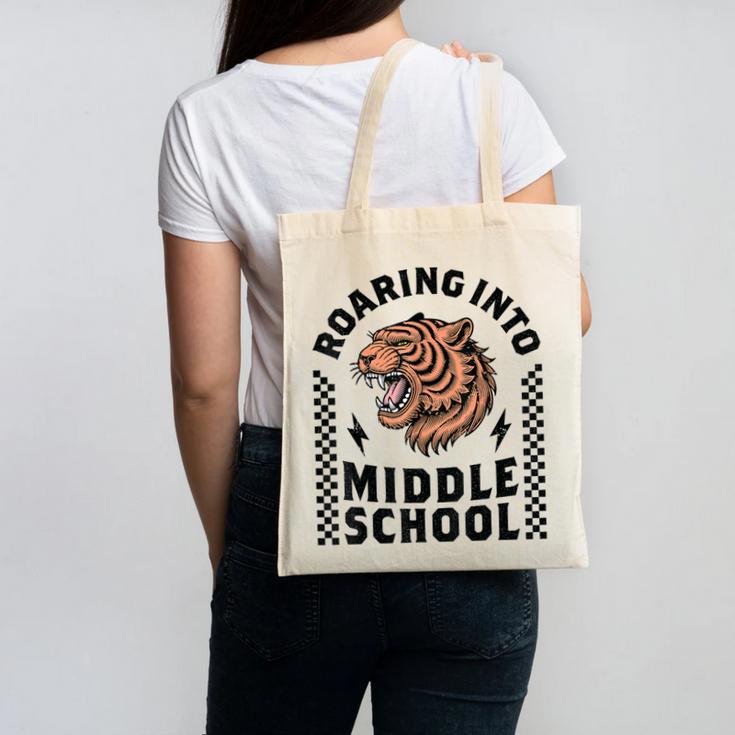 Roaring Into Middle School Tiger Back To School Boy Girl Kid Canvas Tote Bag