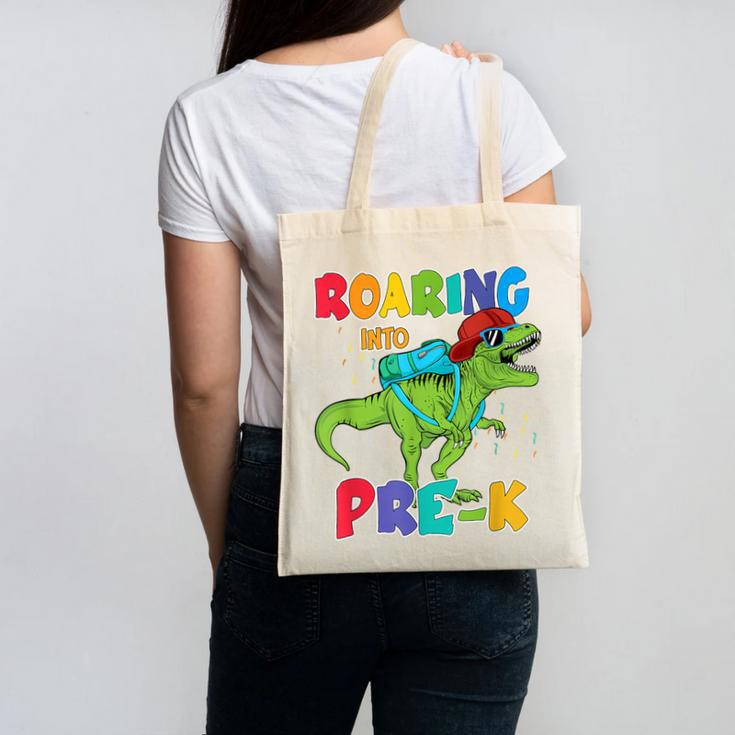 Roaring Into Pre-K Preschool Dinosaur Back To School Canvas Tote Bag