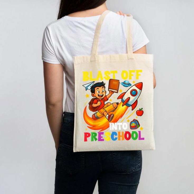 Rocket Blast Off Into Preschool Back To School Canvas Tote Bag Rocket Blast Off Into Preschool Back To School Canvas Tote Bag