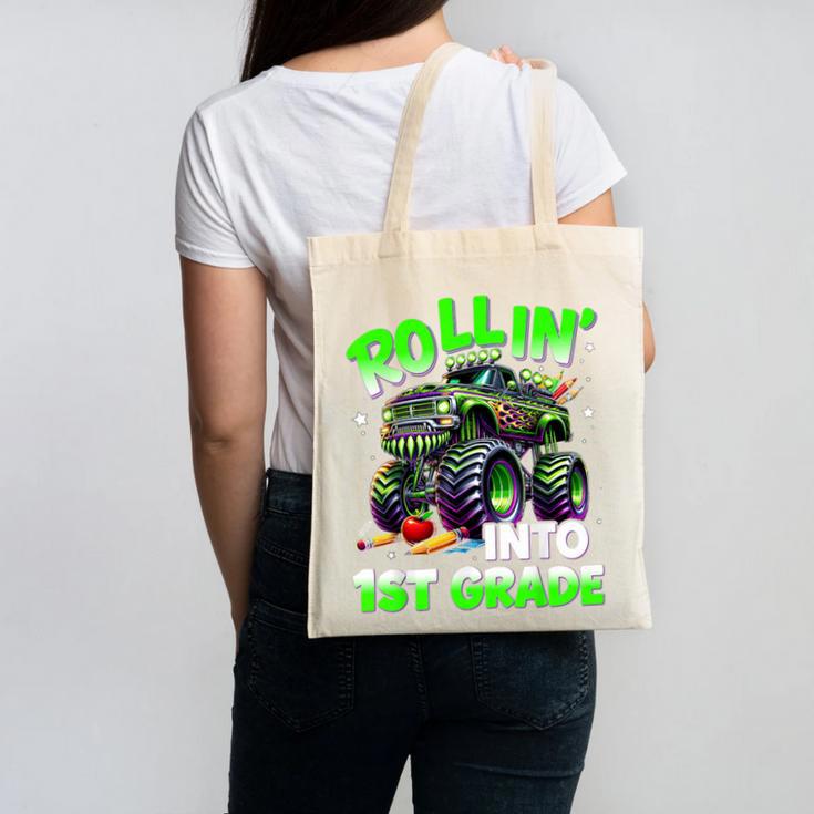 Rollin' Into 1st Grade Monster Truck Back To School Boys Canvas Tote Bag Rollin' Into 1st Grade Monster Truck Back To School Boys Canvas Tote Bag