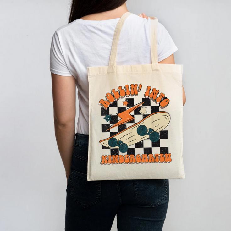 Rolling Into Kindergarten Retro Groovy Back To School Kids Canvas Tote Bag