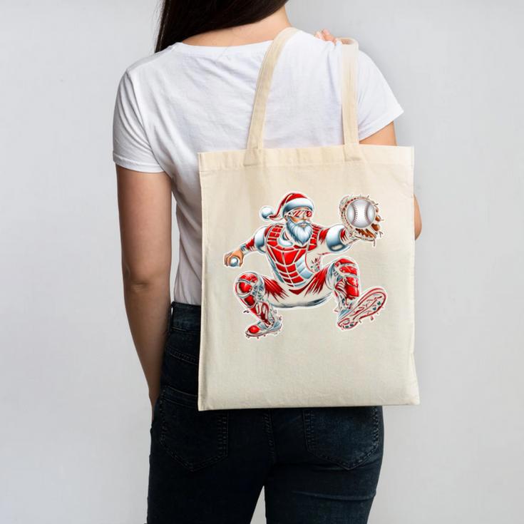 Santa Playing Baseball Catcher Merry Christmas Sport Player Canvas Tote Bag Santa Playing Baseball Catcher Merry Christmas Sport Player Canvas Tote Bag