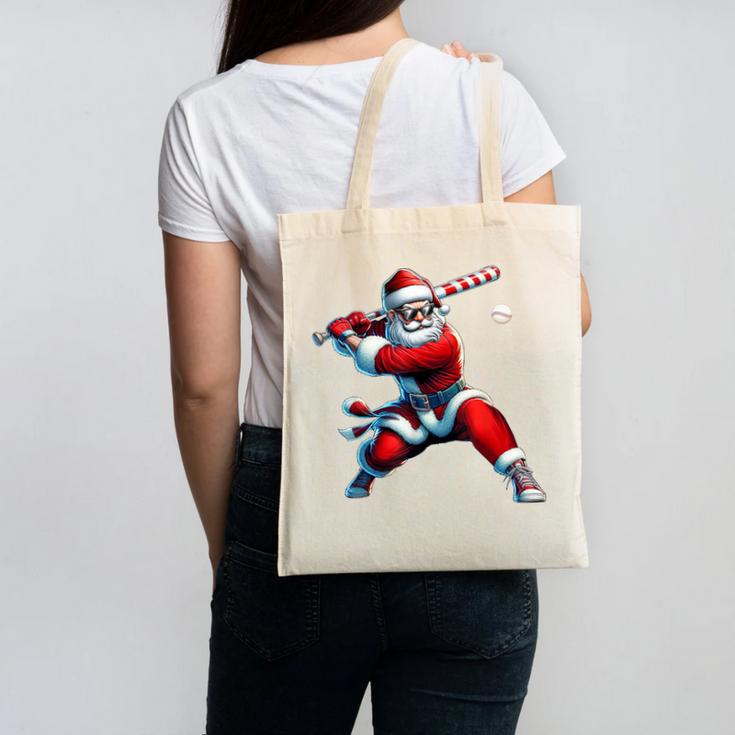 Santa Playing Baseball Men Boys Christmas Baseball Player Canvas Tote Bag