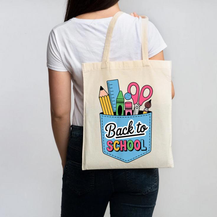 School Supplies In Pocket Back To School Boys Girls Canvas Tote Bag School Supplies In Pocket Back To School Boys Girls Canvas Tote Bag