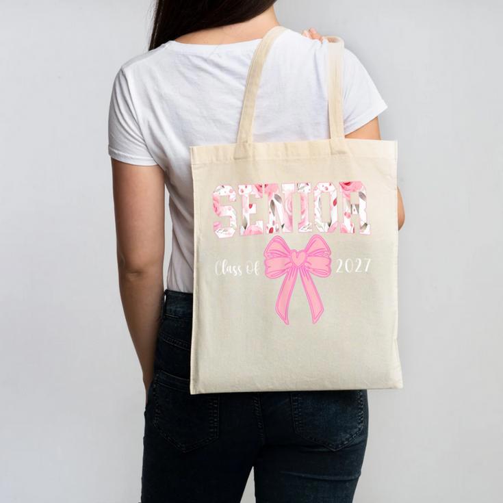 Senior 2027 Floral Pink Bow Back To School Class Of 2027 Canvas Tote Bag Senior 2027 Floral Pink Bow Back To School Class Of 2027 Canvas Tote Bag