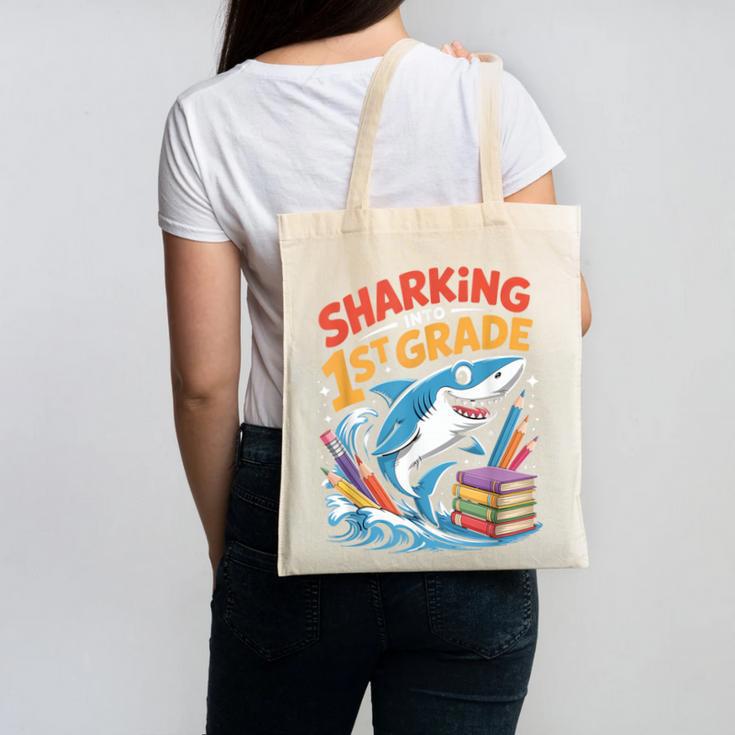 Sharking Into 1st Grade Back To School Shark Canvas Tote Bag