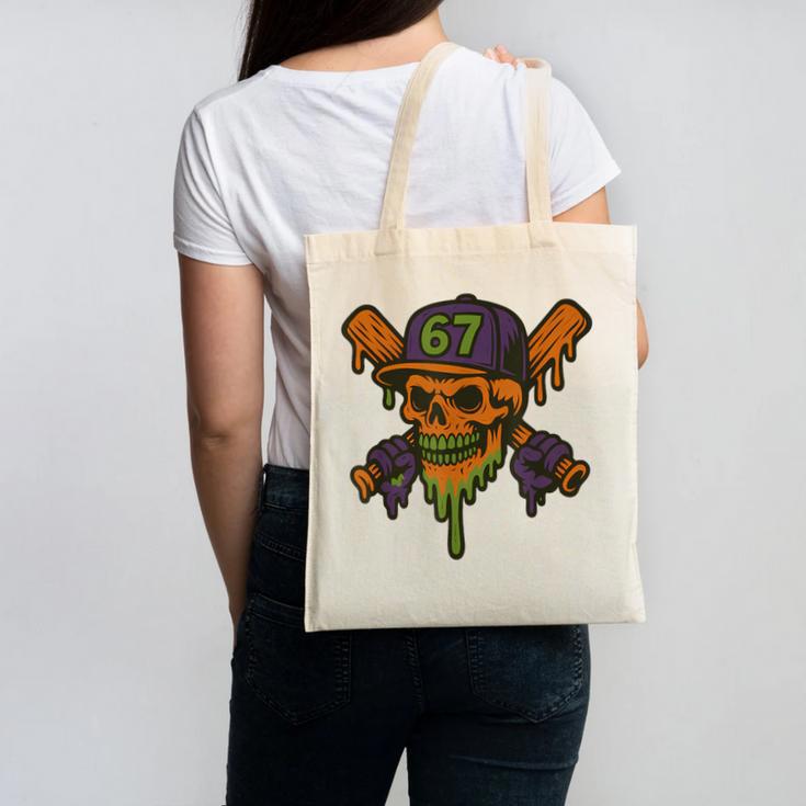 Six Seven 6 7 Baseball Skull Drip Halloween Horror Sports Canvas Tote Bag Six Seven 6 7 Baseball Skull Drip Halloween Horror Sports Canvas Tote Bag