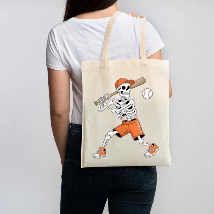 Skeleton Batting Baseball Halloween Canvas Tote Bag