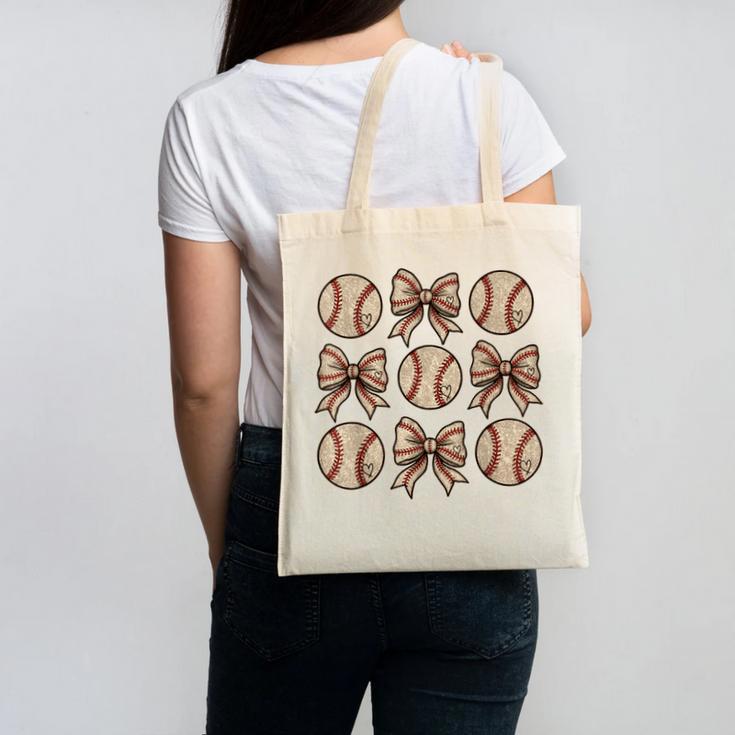 Soccer Bow Game Day Baseball Coquette Bow Women Girls Canvas Tote Bag