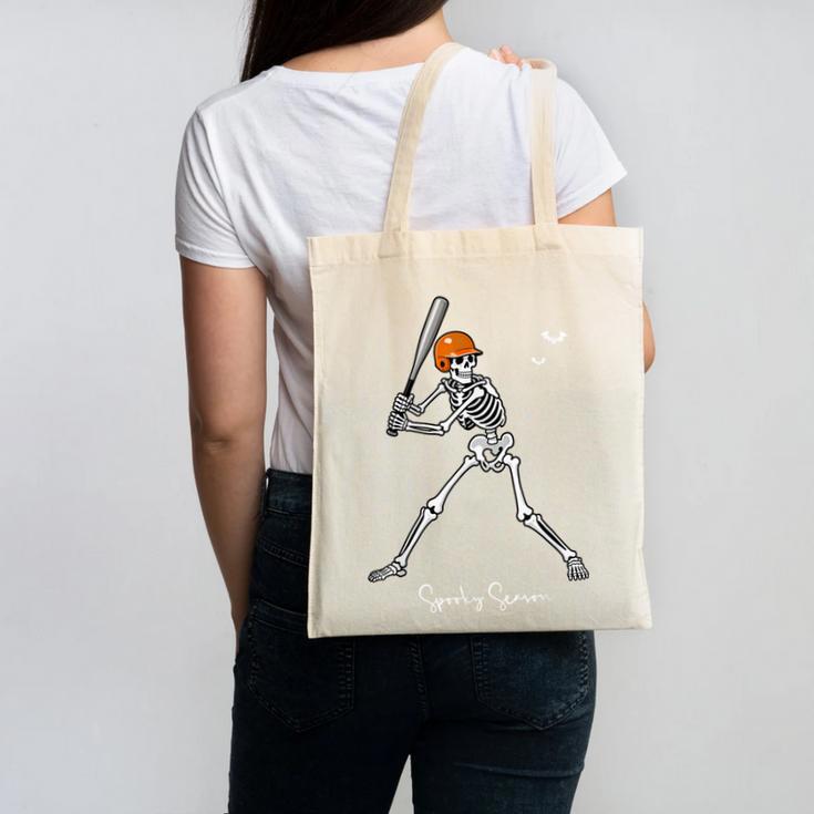 Spooky Season Skeleton Baseball Player Halloween Batter Canvas Tote Bag