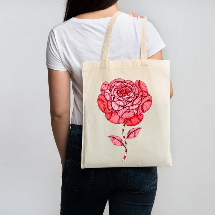 Sporty Rose Graphic With Baseball And Rugby Ball Petals Canvas Tote Bag