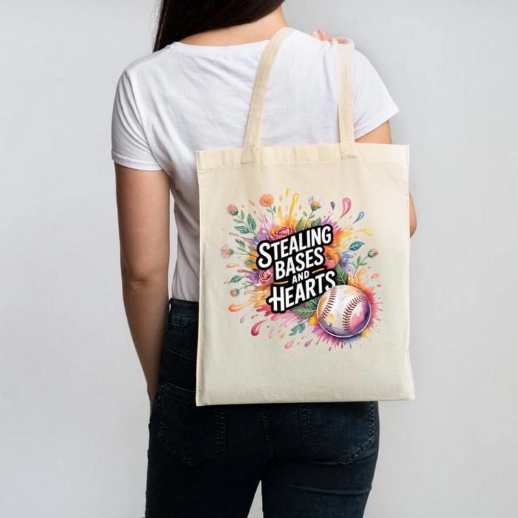 Stealing Bases And Hearts Baseball Puns Sports Canvas Tote Bag